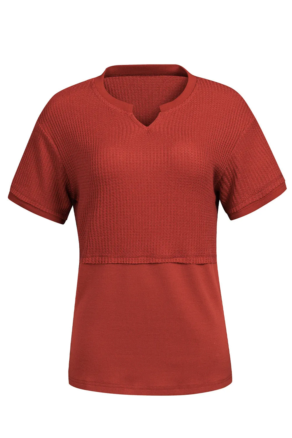 Womens Casual V Neck Waffle Knit Tops Short Sleeve T Shirts Loose Tops