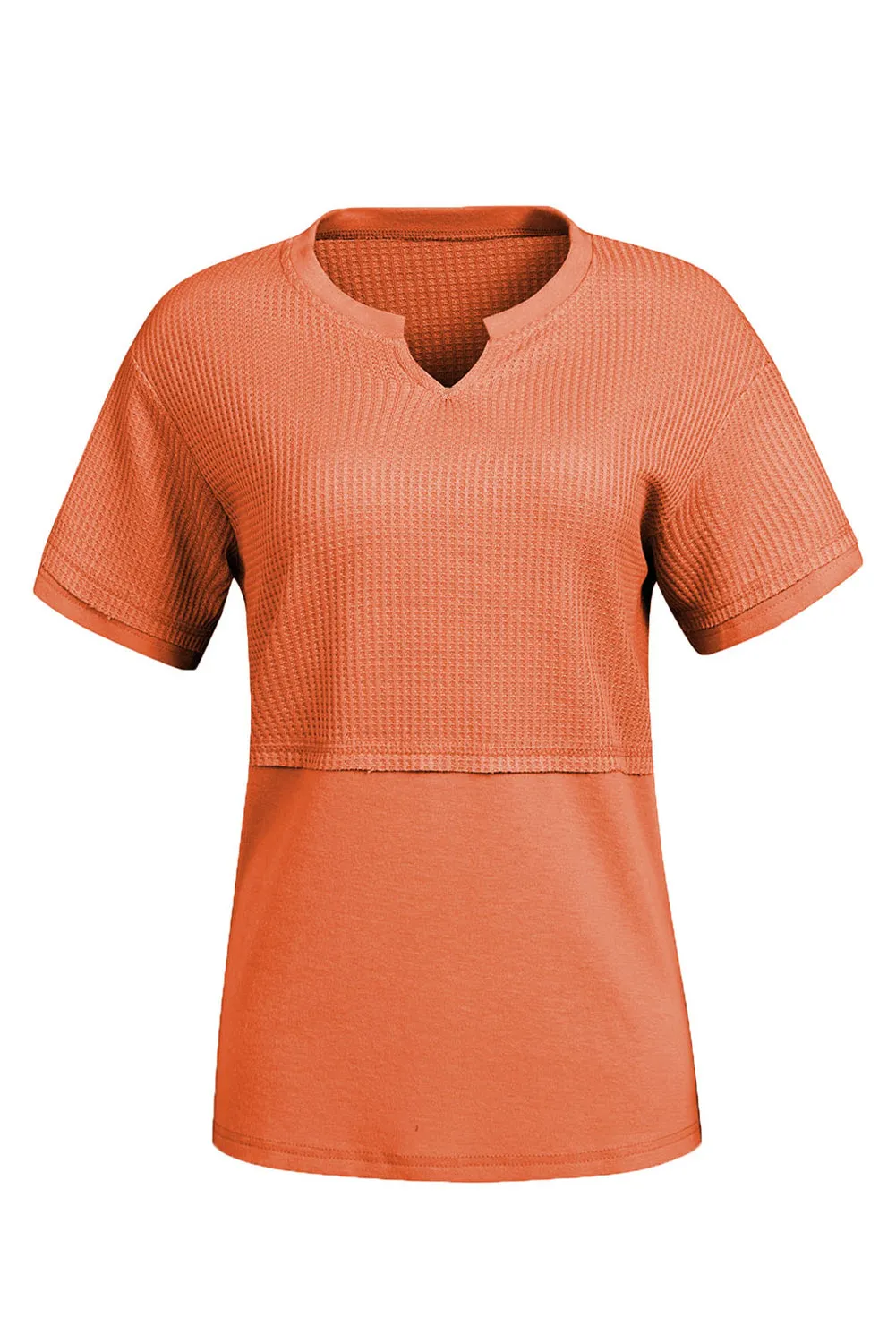 Womens Casual V Neck Waffle Knit Tops Short Sleeve T Shirts Loose Tops