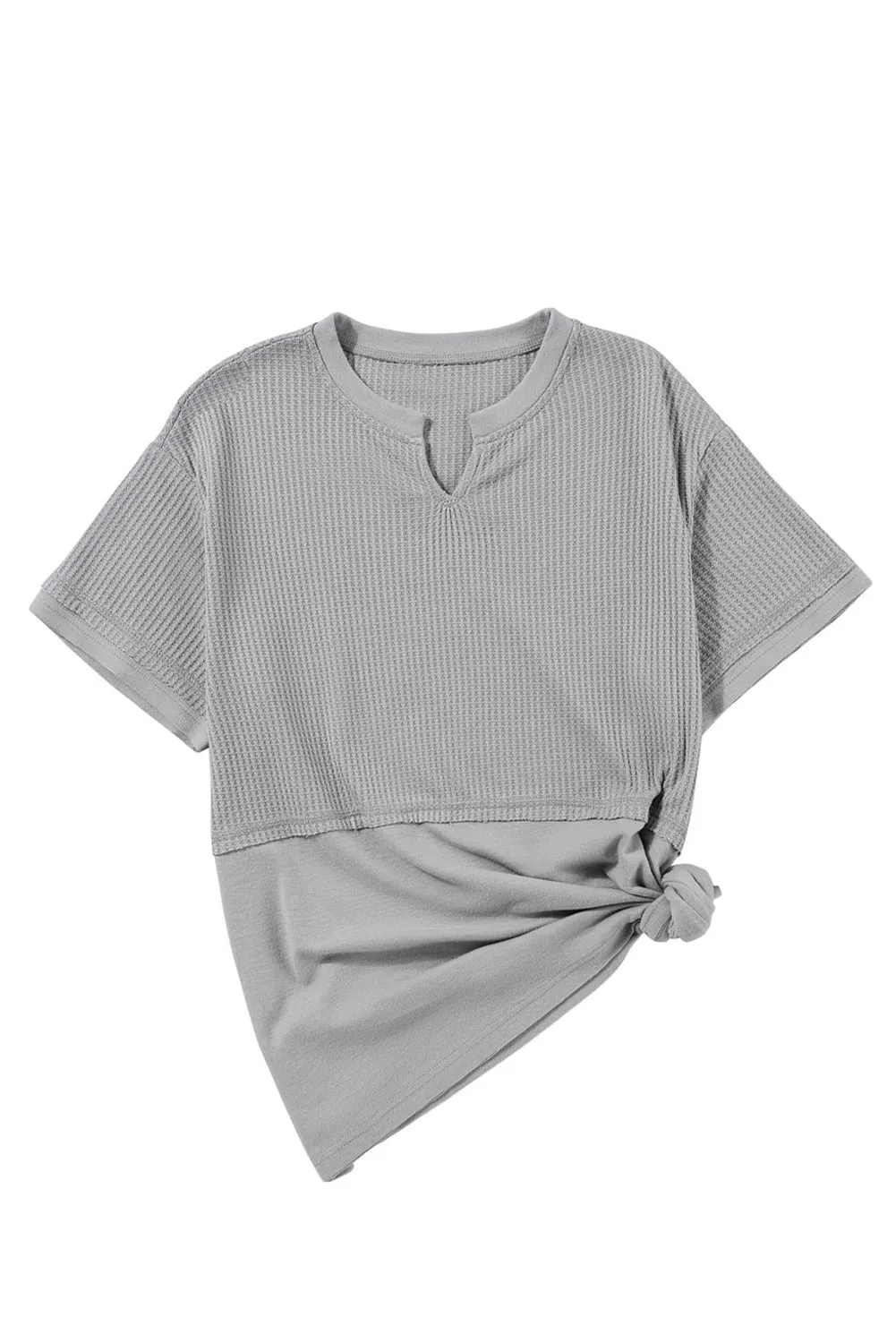 Womens Casual V Neck Waffle Knit Tops Short Sleeve T Shirts Loose Tops
