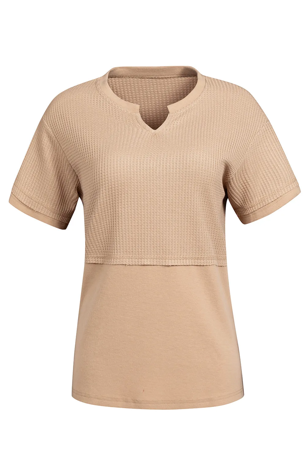 Womens Casual V Neck Waffle Knit Tops Short Sleeve T Shirts Loose Tops