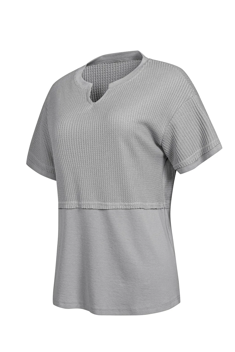 Womens Casual V Neck Waffle Knit Tops Short Sleeve T Shirts Loose Tops