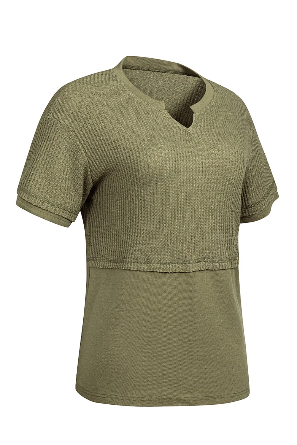 Womens Casual V Neck Waffle Knit Tops Short Sleeve T Shirts Loose Tops