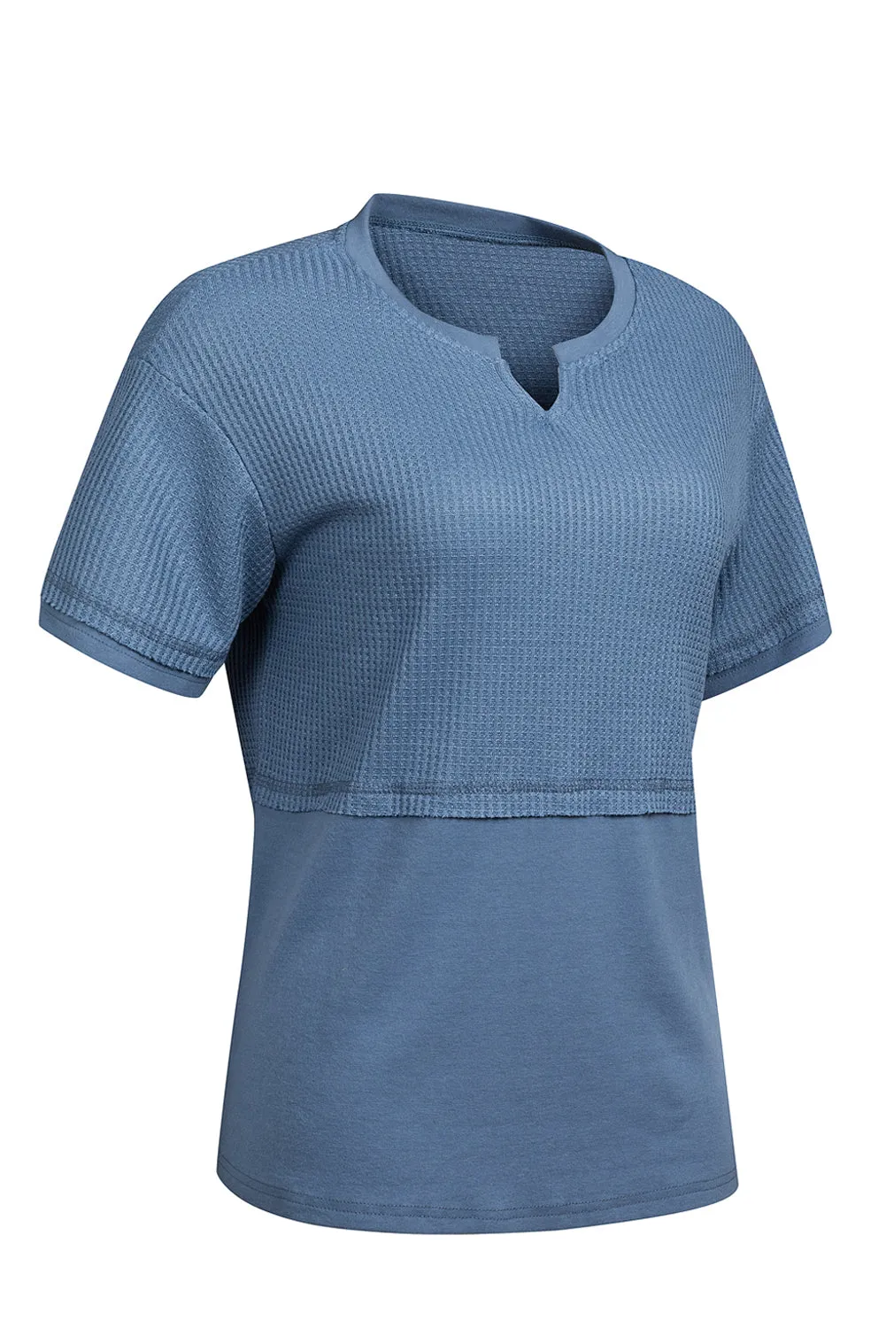 Womens Casual V Neck Waffle Knit Tops Short Sleeve T Shirts Loose Tops