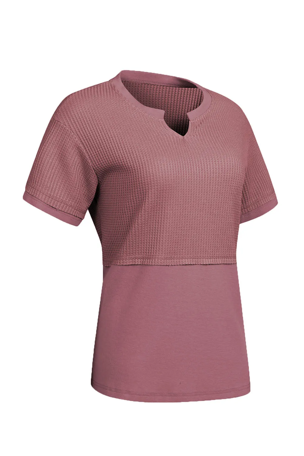 Womens Casual V Neck Waffle Knit Tops Short Sleeve T Shirts Loose Tops
