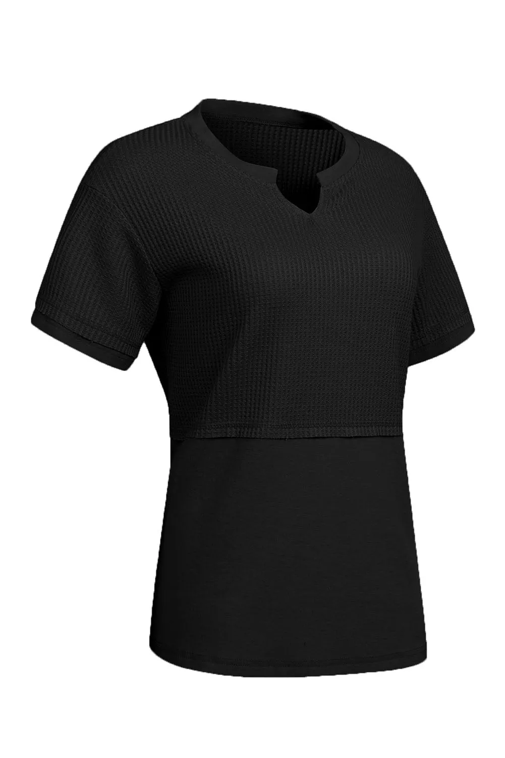 Womens Casual V Neck Waffle Knit Tops Short Sleeve T Shirts Loose Tops