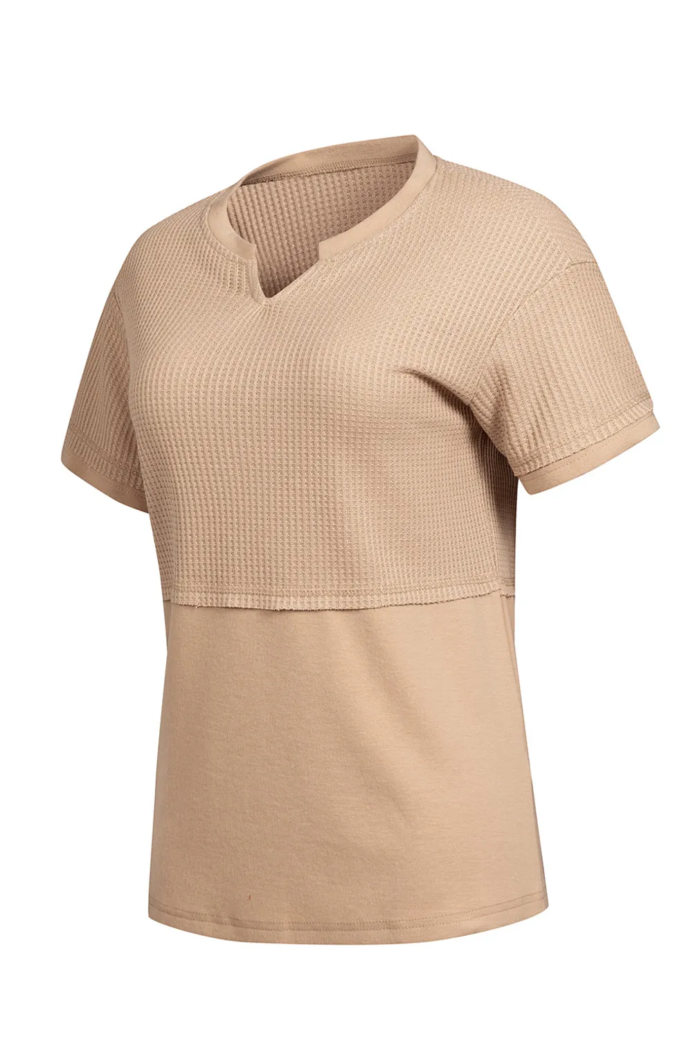 Womens Casual V Neck Waffle Knit Tops Short Sleeve T Shirts Loose Tops
