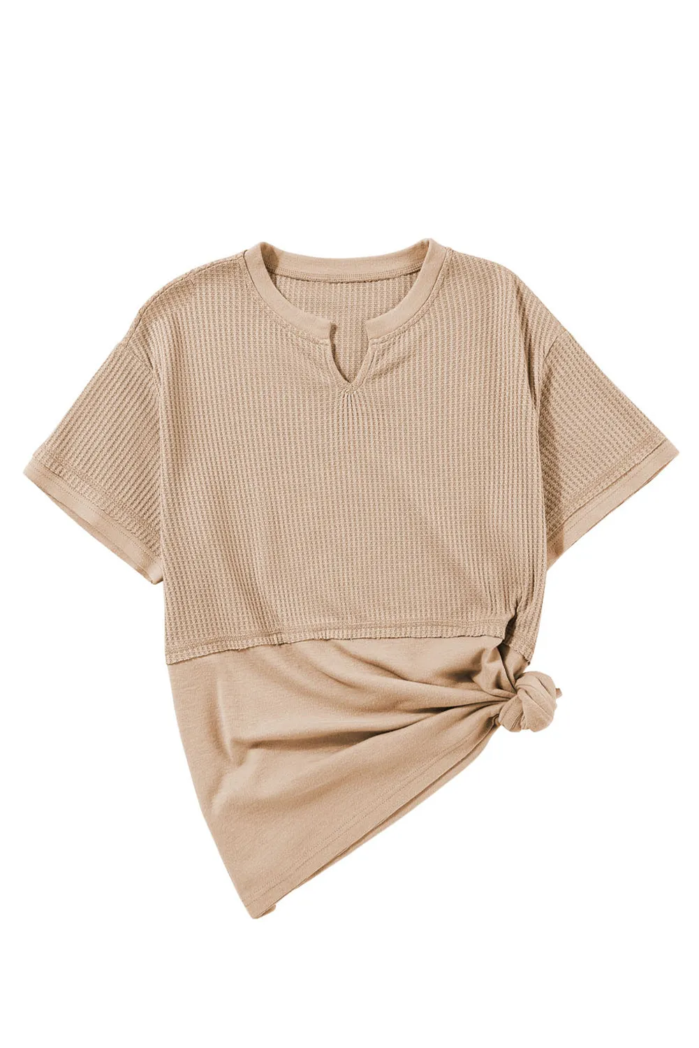 Womens Casual V Neck Waffle Knit Tops Short Sleeve T Shirts Loose Tops