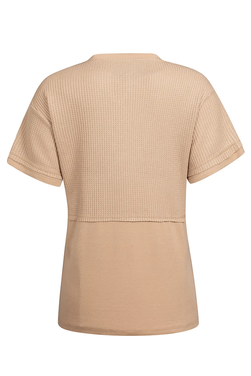 Womens Casual V Neck Waffle Knit Tops Short Sleeve T Shirts Loose Tops