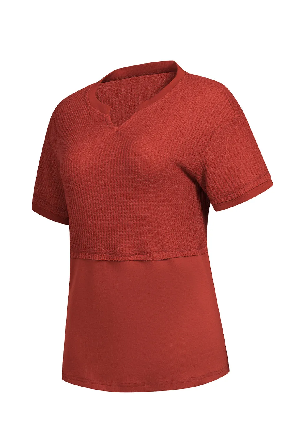 Womens Casual V Neck Waffle Knit Tops Short Sleeve T Shirts Loose Tops